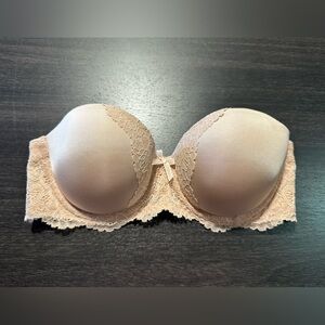 Victoria’s Secret Dream Angels Multi-way Padded Strapless Bra Tan Nude Lace 32C